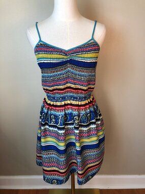 Band Of Gypsies Colorful Smocked Mini Sun Dress Boho Chic Festival Size S